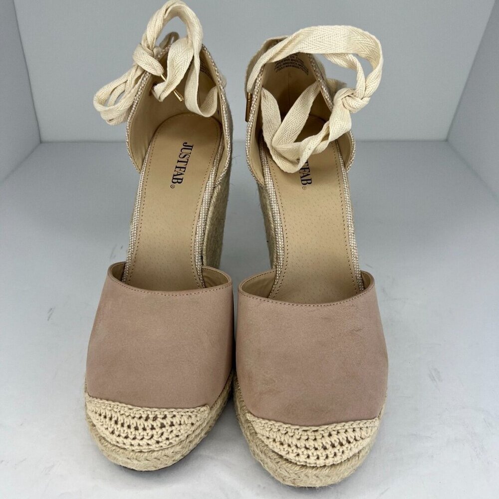 Justfab Womens Lauren Taupe Espadrille Closed Toe Lace Up Wrap Size 10 Sandals - Picture 3 of 9